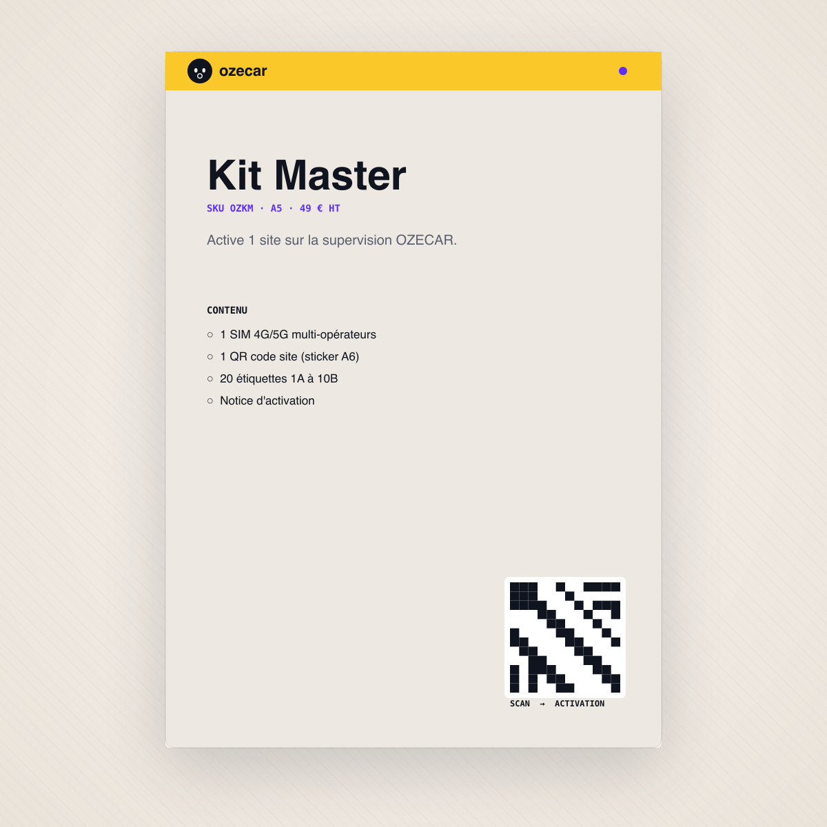 Kit OZECAR · enveloppe A5 scellée