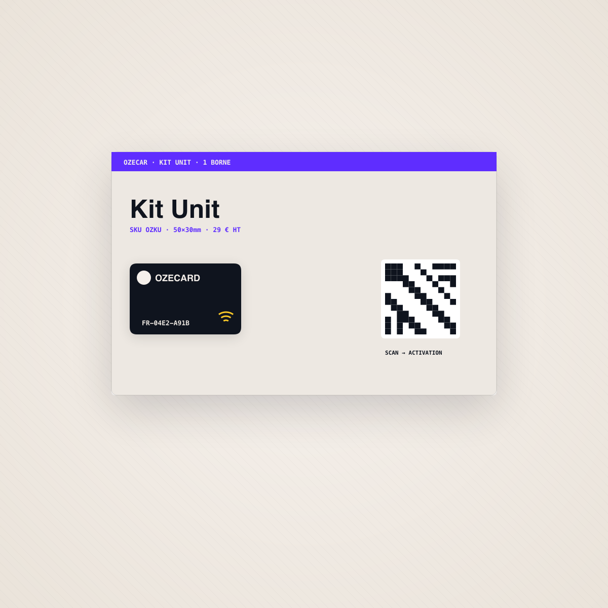 Kit Borne · enveloppe avec carte RFID OZECARD